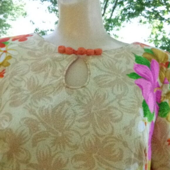 NOS Vintage Hawaiian Maxi Dress 1960s 70s Sz 14 US Made Deadstock 1 Flaw UNWORN - Picture 14 of 15